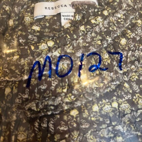 Rebecca Taylor Feather Fleur Ruched Smocked Mock Neck Cotton Blouse Size 10 - Picture 14 of 14